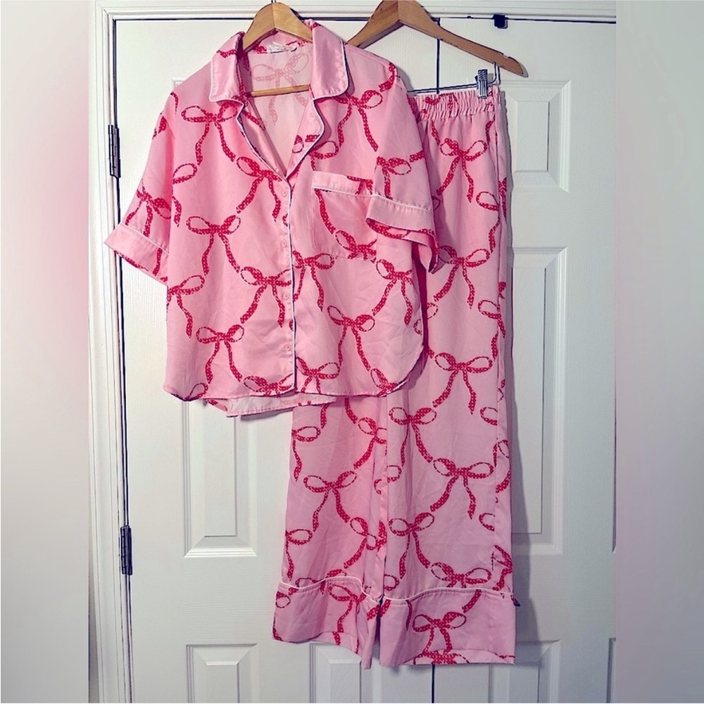 Peach Love California Pink and Red Bow Pajama Pant Set Size Medium